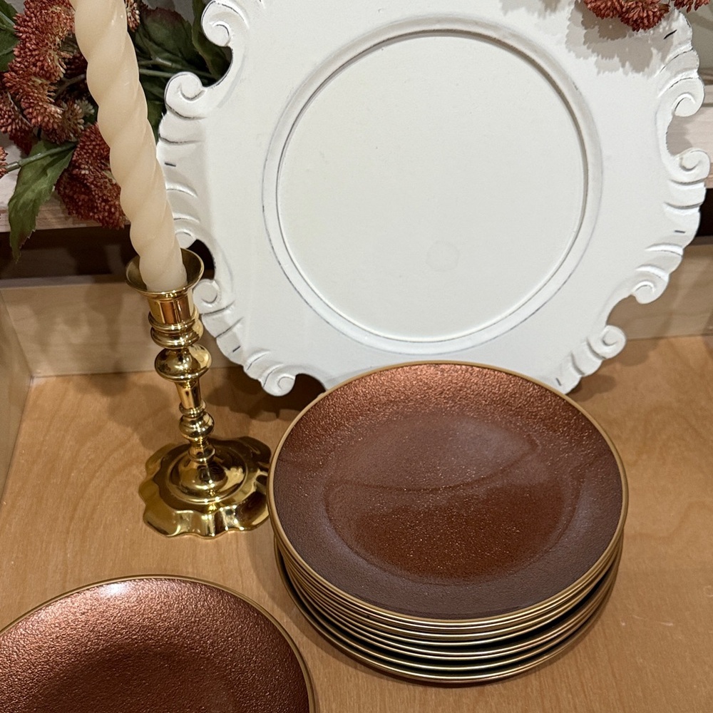 Copper-Brown  glass  Dessert Plates - Set of 10